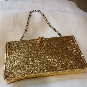 Vintage 1960's Gold Metallic Chain Clutch Bag